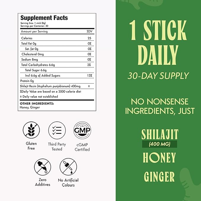 Pure Himalayan Shilajit Sticks with Honey for Men & Women - Ginger Flavor | Pack of 30 Premium Energy Sticks | 75%+ Fulvic Acid, 85+ Trace Minerals | Supports Digestion & Aids Muscle Recovery