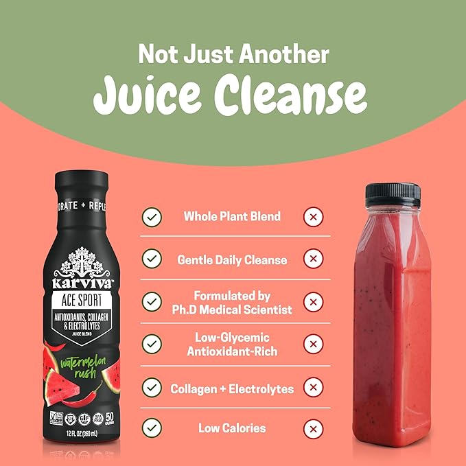 Karviva Organic Juice Cleanse & Skin Glowing Pack – Detox & Collagen Boost, Low-Sugar, High Fiber, Antioxidants & Vitamins – Ancient Remedies For Weight Control & Sugar Detox, 1–3 Day Use (6 BPA-Free Bottles, 12 oz)