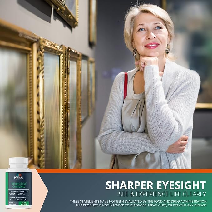 Primal Health Bright Eyes Complete - Ocular & Macular Health - Clear Vision - Lutein & Zeaxanthin Formula - Healthy Eyesight - Relieves Eye Strain from Blue Light - Dietary Supplement - 30 Capsules