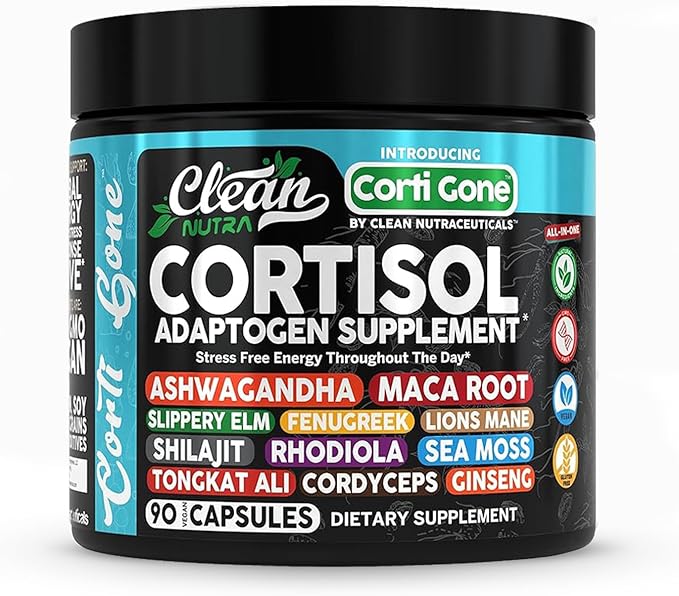 Clean Nutra Cortisol Supplements For Women | Maca Root Ashwagandha Cortisol Detox Manager Reducer + Slippery Elm Fenugreek Lions Mane Shilajit Rhodiola Sea Moss Tongkat Ali Cordyceps Ginseng Beet Root