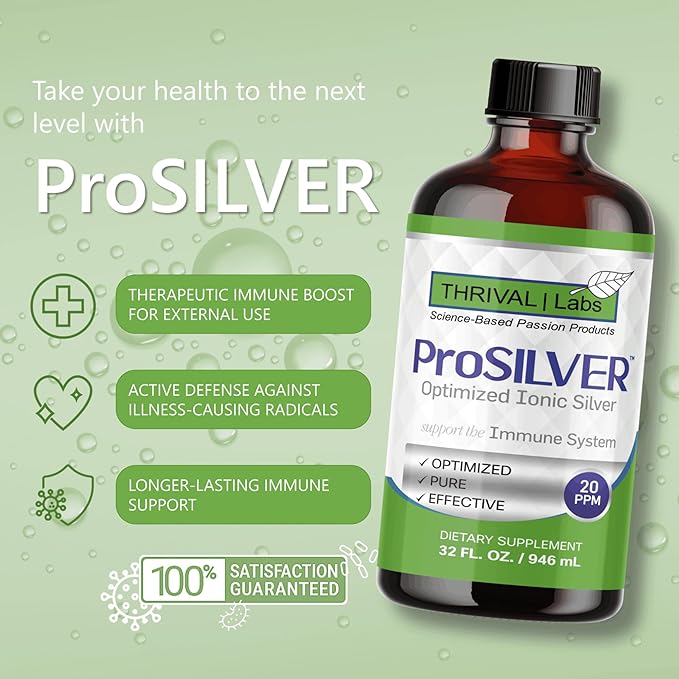 Ionic Colloidal Silver Liquid 20 PPM Bio Active for Immune Support Glass Bottle 64oz 384 Servings Organic Supplement