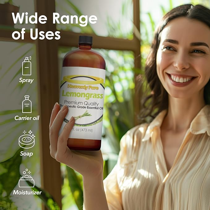 Lemongrass Essential Oil 16 oz Large Bottle for Aromatherapy, Soaps, Candles, Diffuser, and Personal Care - 473 ml