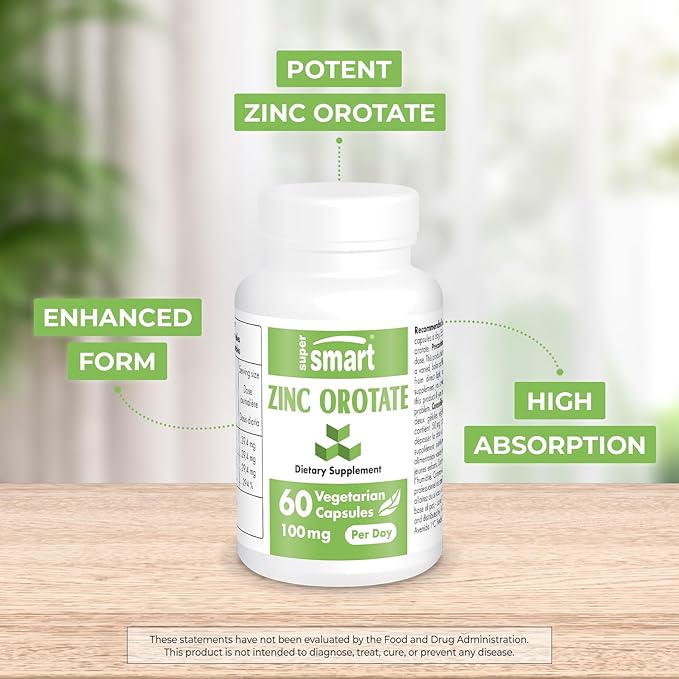 SuperSmart - Zinc Orotate Supplement 100mg per Day (High Absorption) - Enhanced Form | Non-GMO & Gluten Free - 60 Vegetarian Capsules