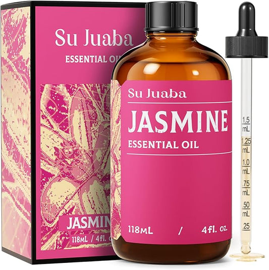SU JUABA Jasmine Essential Oil 4 Oz, 100% Pure Natural Aromatherapy Oil for Diffuser, Skin Care, Hair & Perfume Making - 118ML