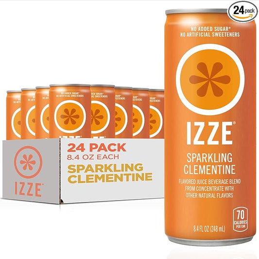 IZZE Sparkling Water Juice Beverage Blend, Clementine, No Sugar Added, 8.4 FL OZ, 24 Cans