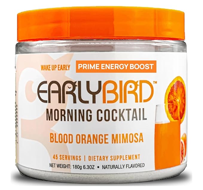 EarlyBird Morning Cocktail Hydration Powder – Blood Orange 45 Servings – Sugar Free Electrolytes Powder with Natural Caffeine & Nootropics – Hydration Booster & Daily Electrolyte Mix