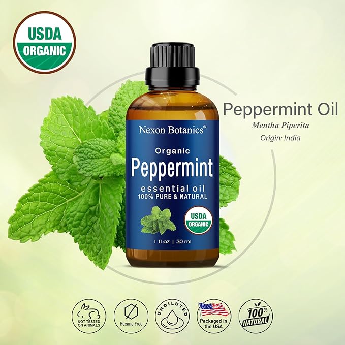 Organic Peppermint Essential Oil 30 ml - Pure, Natural Oils for Aromatherapy, Diffusers, DIY, Candle and Soap Making Scent - Nexon Botanics