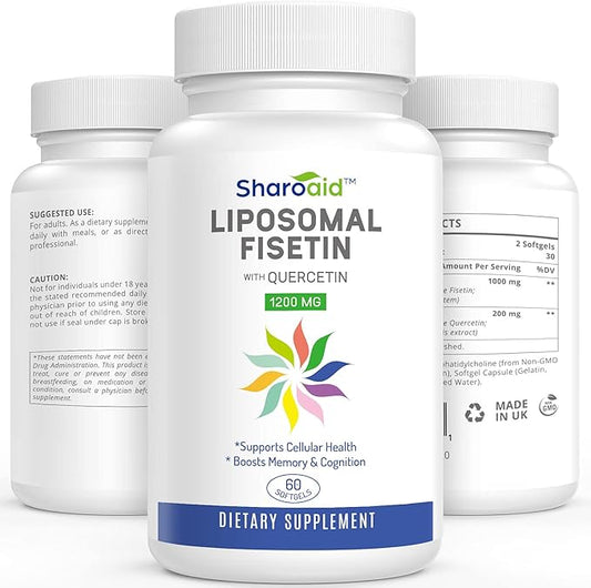 Liposomal Fisetin with Quercetin Supplements 1200 mg per Serving,High Absorption Polyphenols Antioxidants for Women,Men,Non-GMO,Gluten-Free,1 Bottle-60 Softgels