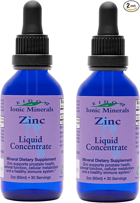 Eidon Ionic Minerals Liquid Zinc Concentrate - Ionic Zinc Supplement Drops for Adults and Kids, Support Immune System, Hair and Skin, Liver and Kidney Health - 2 oz, 2 Pack