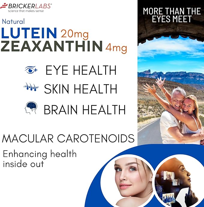 Natural Lutein + Zeaxanthin Eye Supplement – Supports Eye, Brain, and Skin Health with Macular Carotenoids, Superior Bioavailability, AREDS2 Chosen Lutein Source – 60 Soft Gels