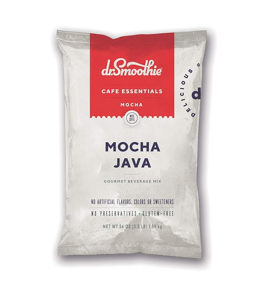 Dr. Smoothie Café Essentials Mocha Java – No Artificial Colors, Flavors, or Sweeteners – Shelf Stable – 61mg of Caffeine per Serving – Great for Hot, Iced, & Frozen Frappes (3.5 lb Bag, 30 Servings)