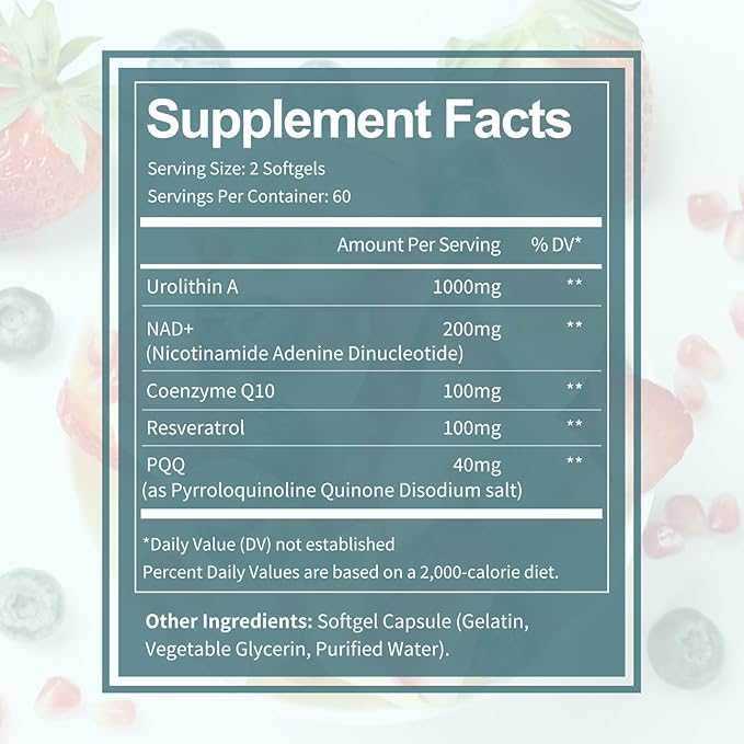 Urolithin A Supplement 1000mg with NAD,CoQ10,Supplement for Women 120 Softgels for Muscle Energy Antioxidants(Pack of 2)