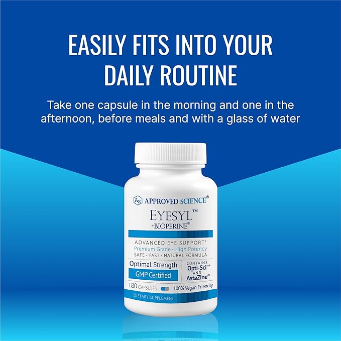 Approved Science EyeSyl - Eye Support Supplement - Chromium Picolinate, Taurine, Lutein, Zeaxanthin, Bilberry, BioPerine - 2 Bottles - 360 Capsules - Made in USA