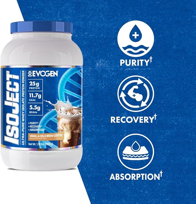 Evogen Isoject - Whey Protein Isolate | Ultra-Pure Whey Protein Powder with Ignitor Enzymes, BCAAs, and EAAs | Enhanced Absorption & Recovery | Vanilla Cold Brew Coffee | 25 Servings