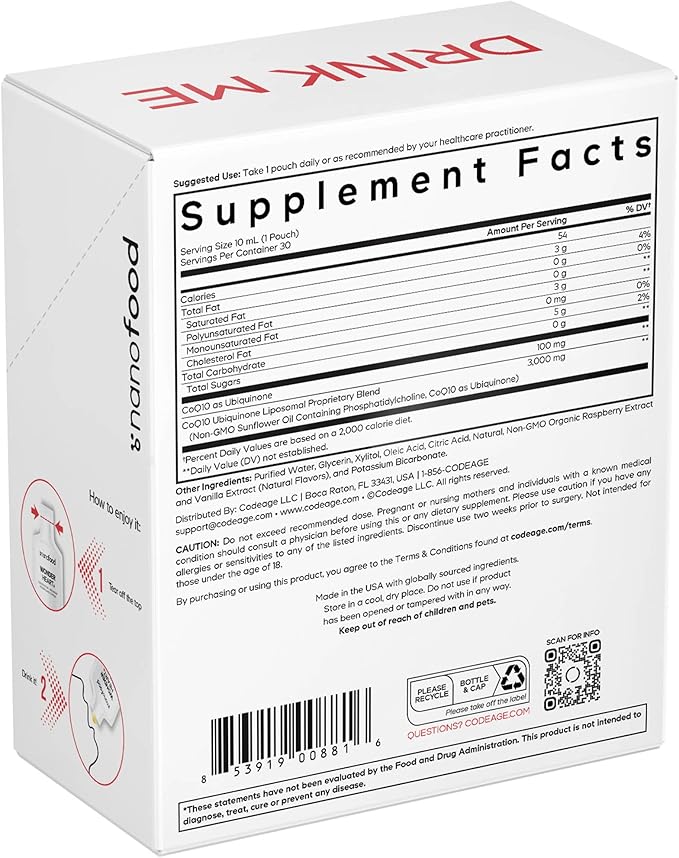 Codeage Wonder Heart Liquid CoQ10 Liposomal Ubiquinone Supplement, Coenzyme Q10 Heart Vitamins, Non-GMO Sunflower Phosphatidylcholine Vegan Blend, Raspberry Flavored Softgel, Pack of 30 Pouches