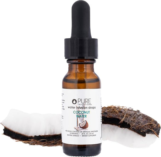 Pure Inventions - Coconut Water Infusion Drops - Drink & Water Infuser - Naturally Occurring Electrolytes - No Sugars, Calories or Artificial Sweeteners - Deluxe Travel Size - 12 Servings - 0.34 oz