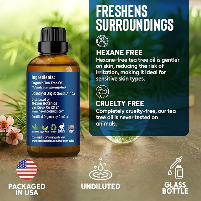 Organic Tea Tree Oil 30 ml - Pure, Natural Oils for Aromatherapy, Diffusers, DIY, Candle and Soap Making Scent - Nexon Botanics