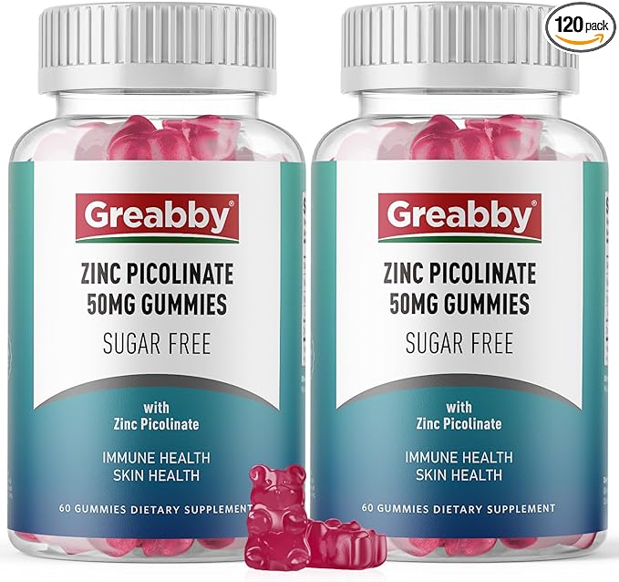 Zinc Gummies Sugar Free, Zinc Picolinate 50mg Highly Absorbable Zinc Supplement for Kids & Adults, Support Immune System, Skin Health, 120 Gummies