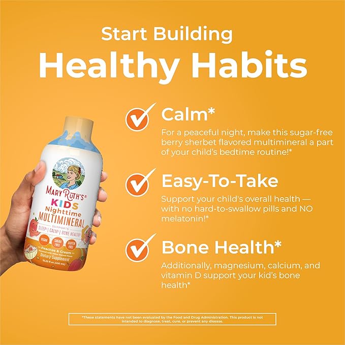 Kids Liquid Nighttime Multimineral by MaryRuth's | Bone Health | Immune Function | Bedtime Supplement | Kids Vitamins | Magnesium | Vegan | Sugar Free | 30-180 Servings | 15.22 fl oz