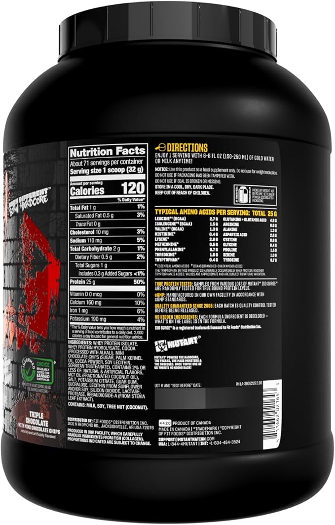 Mutant ISO Surge Whey Protein Isolate Powder Acts Fast to Help Recover, Build Muscle, Bulk and Strength, 5 lb - Triple Chocolate