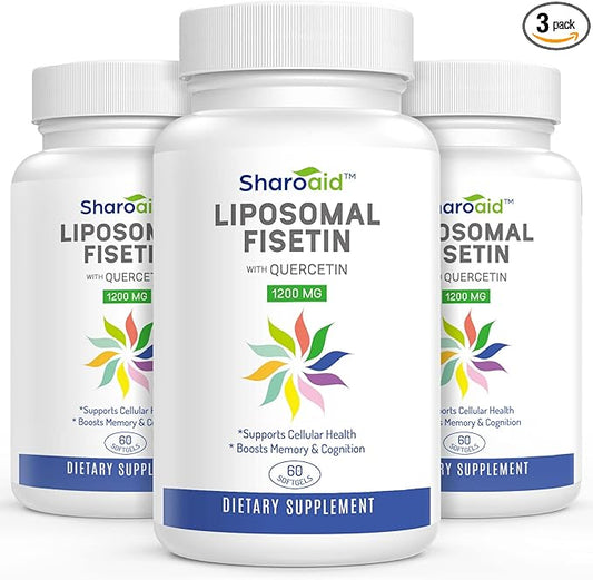 Liposomal Fisetin with Quercetin Supplements 1200 mg per Serving,High Absorption Polyphenols Antioxidants for Women,Men,Non-GMO,Gluten-Free,3 Bottle-180 Softgels