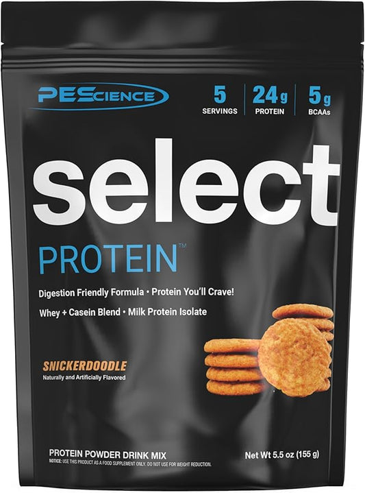 PEScience Select Protein Powder, Whey and Casein Blend, Clean Protein Powder for Women and Men, Low Calorie, Low Carb, Keto Friendly, Gluten Free - Snickerdoodle - 5 Servings