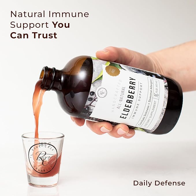 Rowe Casa Organics Honey-Free Elderberry Immune Support with Antioxidants, Zinc and Vitamin C – Kids and Adults Organic Elderberry Syrup for Immune Support, 16 Fl Oz