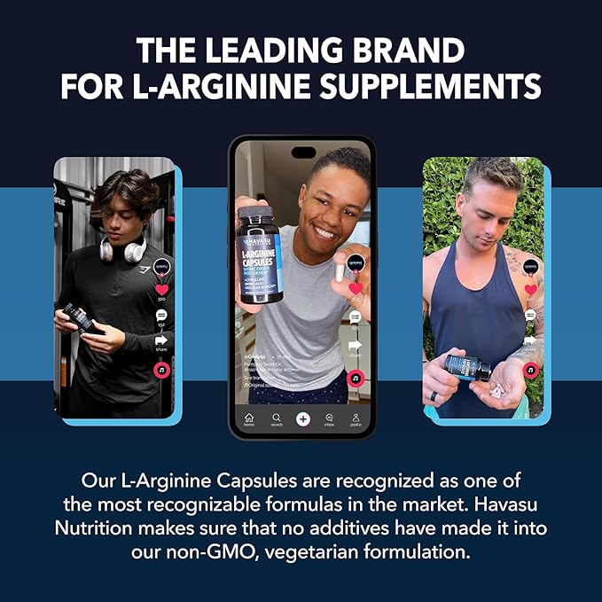 L-Arginine Capsules with L-Citrulline - Nitric Oxide Supplement - L Arginine and L Citrulline Blend - 60 Count - Vegan, Non-GMO Capsules for Performance, Endurance and Muscle Support - 1 Month Supply
