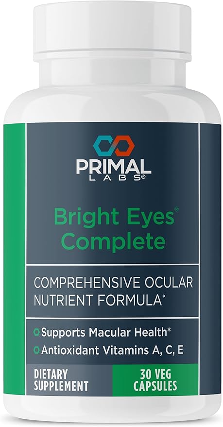 Primal Health Bright Eyes Complete - Ocular & Macular Health - Clear Vision - Lutein & Zeaxanthin Formula - Healthy Eyesight - Relieves Eye Strain from Blue Light - Dietary Supplement - 30 Capsules