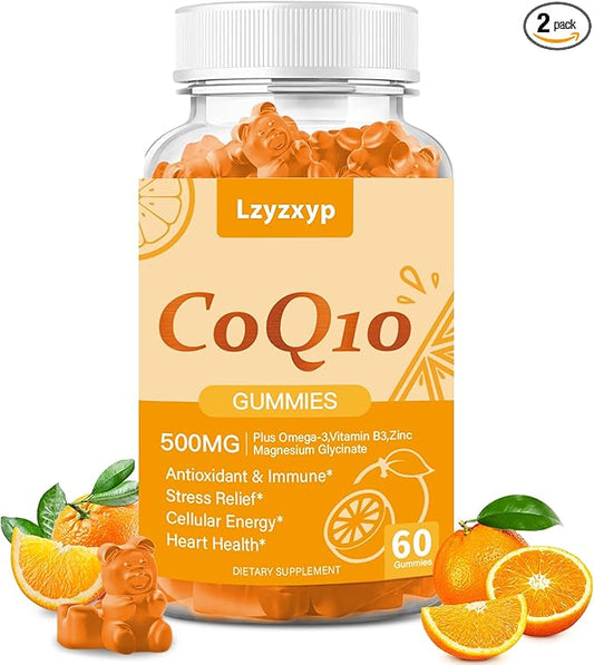 CoQ10 Oranges Gummies 500mg-3X Better Absorption Coenzyme Q10 Supplements - Plus Omega-3, Magnesium, Vitamin B3 & Zinc for Heart Health, Cellular Energy & Antioxidant, Vegan, Non-GMO 60 Ct (1)