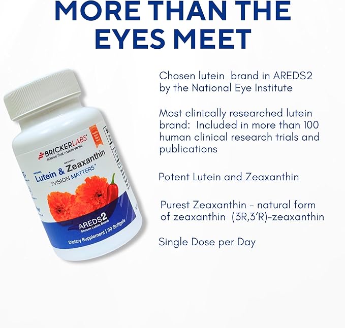 Natural Lutein + Zeaxanthin Eye Supplement – Supports Eye, Brain, and Skin Health with Macular Carotenoids, Superior Bioavailability, AREDS2 Chosen Lutein Source – 60 Soft Gels
