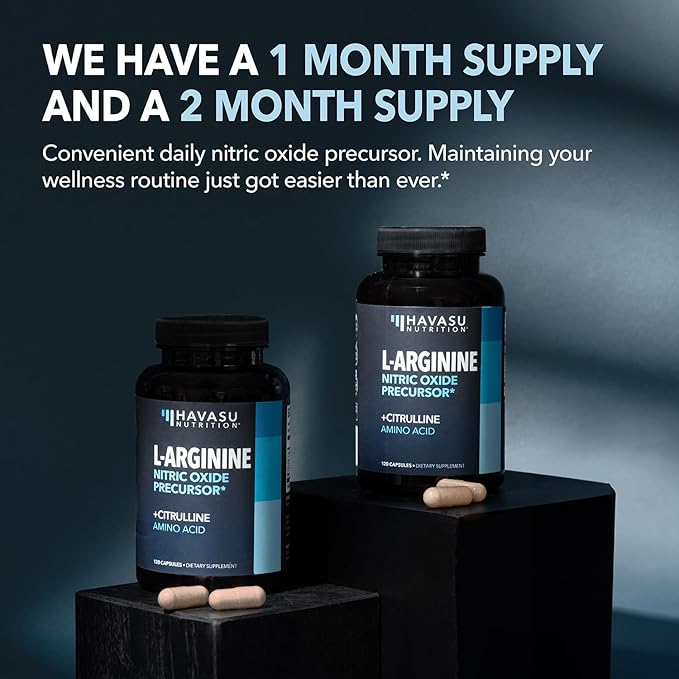 L-Arginine Capsules with L-Citrulline - Nitric Oxide Supplement - L Arginine and L Citrulline Blend - 60 Count - Vegan, Non-GMO Capsules for Performance, Endurance and Muscle Support - 1 Month Supply