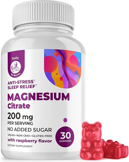 DR. MORITZ Magnesium Citrate Gummies for Adults - Sugar-Free Calm Magnesium Gummies - Supports Cardiovascular Health- Raspberry Flavor - Non-GMO, 200 mg (30 Count)