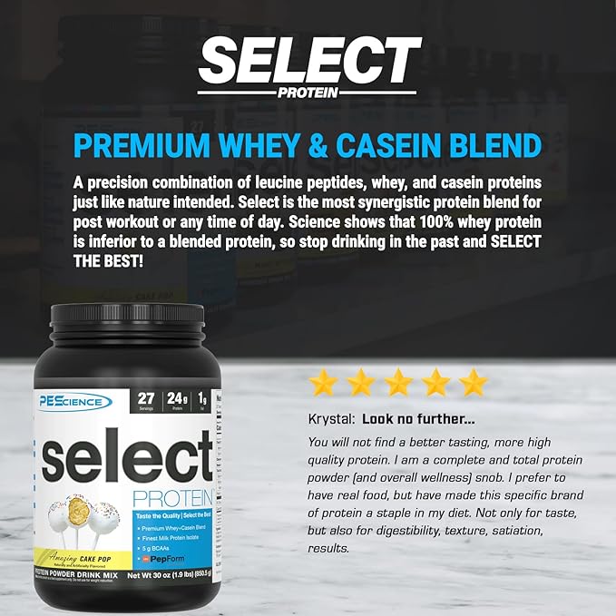 PEScience Select Protein Powder, Whey and Casein Blend, Clean Protein Powder for Women and Men, Low Calorie, Low Carb, Keto Friendly, Gluten Free - Cake Pop - 27 Servings