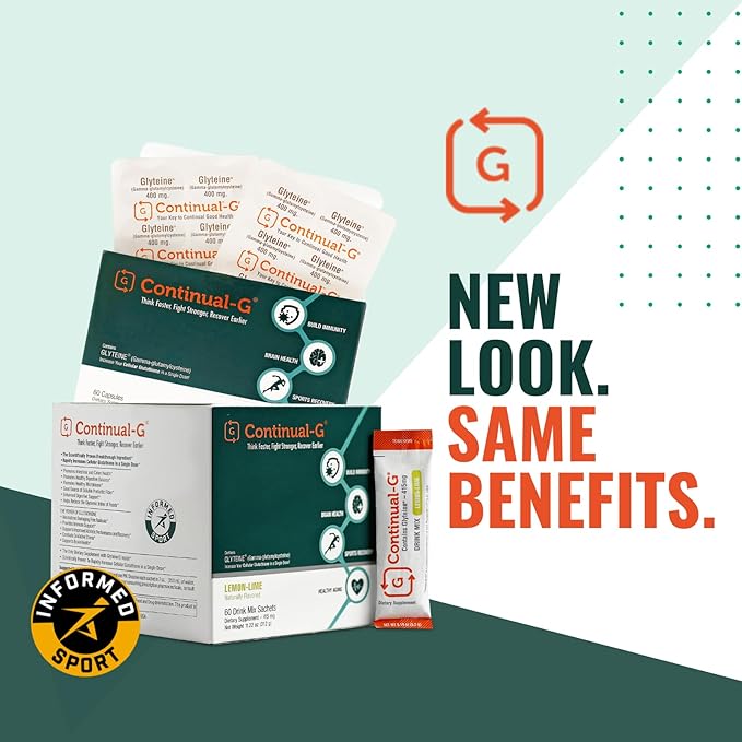 CONTINUAL - G Glyteine 400 mg Capsules | Cellular‑Enhancing Glutathione Supplement | Powerful Antioxidant Support | 90‑Day Supply (180 Capsules)
