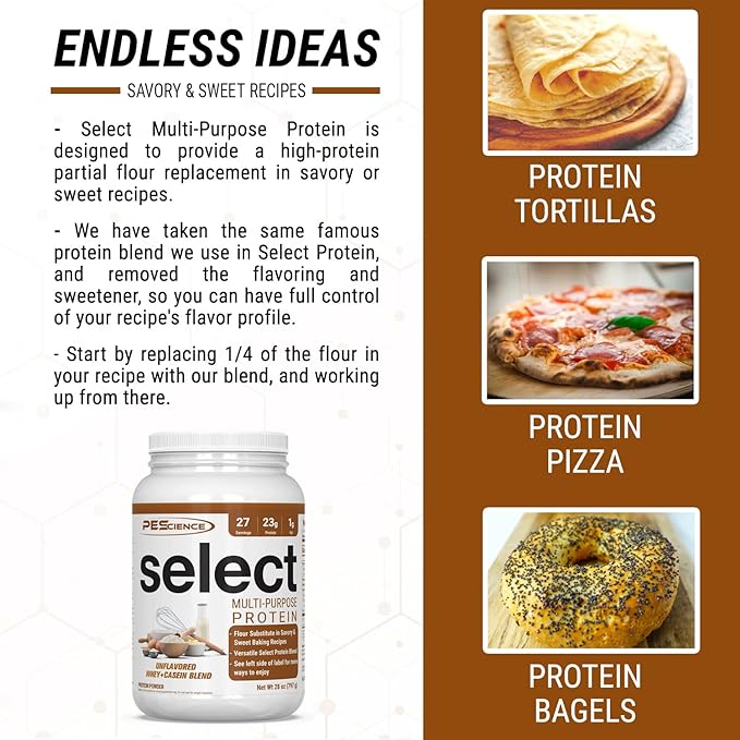 PEScience Select Multi-Purpose Unflavored Protein Powder, Low Carb, Keto Friendly, Gluten Free, Whey and Casein Blend, Protein Powder for Baking and Smoothies - Unflavored - 27 Servings