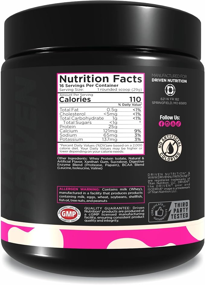Driven Nutrition ISODRIVE Premium Whey Isolate (1lb, Vanilla)