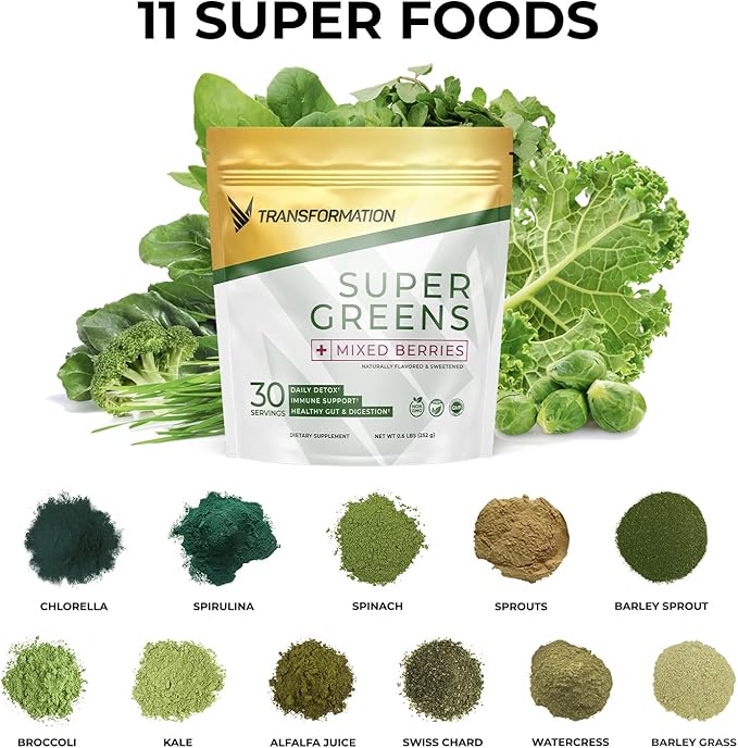 Transformation Vanilla Protein Powder, Super Greens Superfood Green Juice Powder and Performance Insulated Shaker Bottle