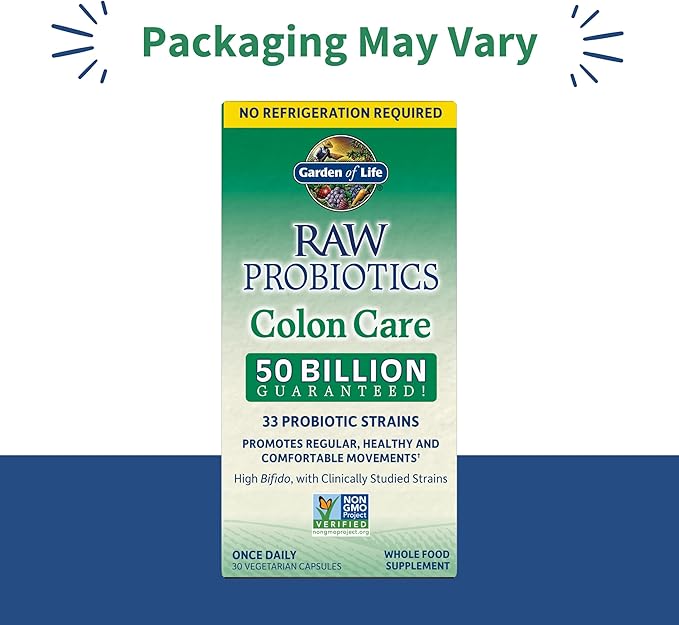 Garden of Life Probiotics for Women and Men - Raw Probiotics Colon Care 50 Billion CFU and Enzymes, Shelf Stable Once Daily Acidophilus Probiotic for Regularity and Immune Health Support, 30 Capsules