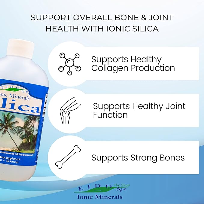 Eidon Ionic Minerals Liquid Silica Mineral Concentrate - Silica Supplement for Hair, Skin and Nails, Silica Drops to Support Collagen Production, Joint and Bone Health, Helps Manage Calcium - 18 oz