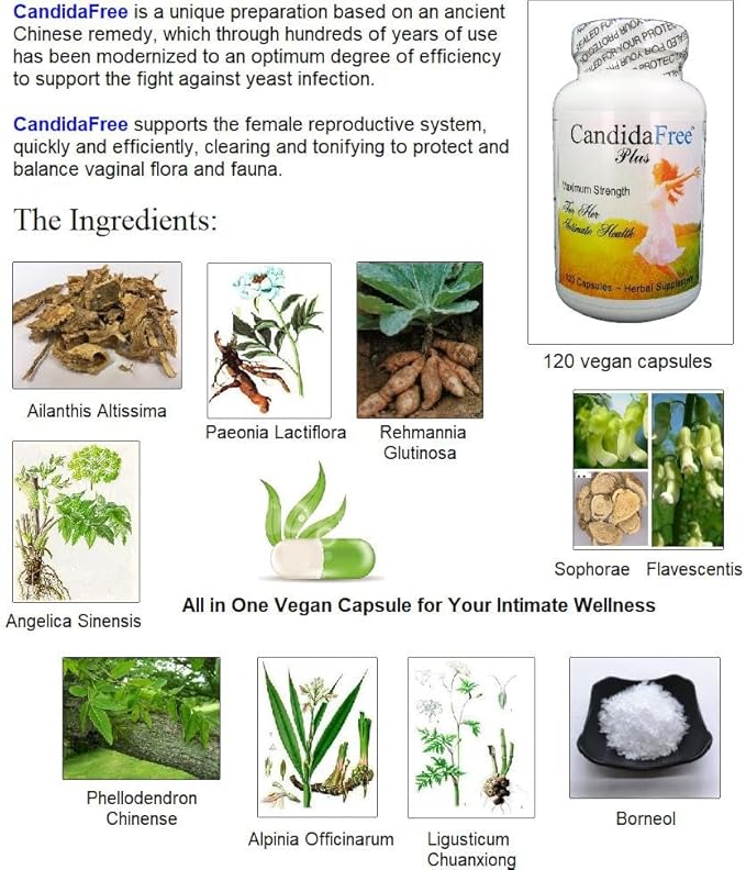 Candida-Free Natural Balance Support Formula for Yeast Overgrowth Cleanse and Detox for Women. 120 Vegan Capsules.