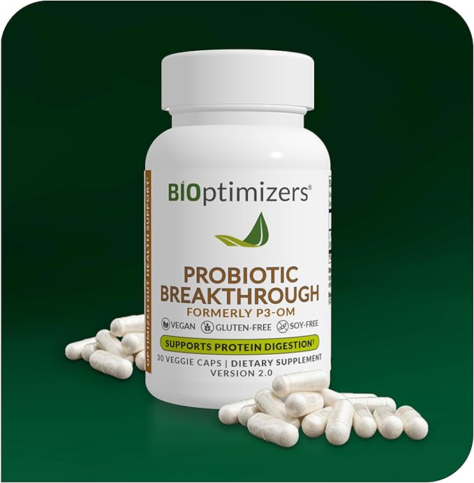 BiOptimizers Probiotic Breakthrough – Lactobacillus Plantarum OM Probiotics & Prebiotics Health Supplement for Gut, Digestive & Immune Support Probiotics for Women Men Elderly– 30 Vegan Capsules