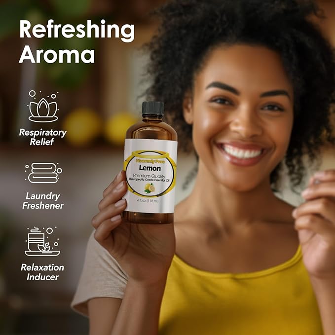 Lemon Essential Oil 4 oz with Dropper for Aromatherapy, Diffuser, Candle, and Mosquitoes (118 ml)