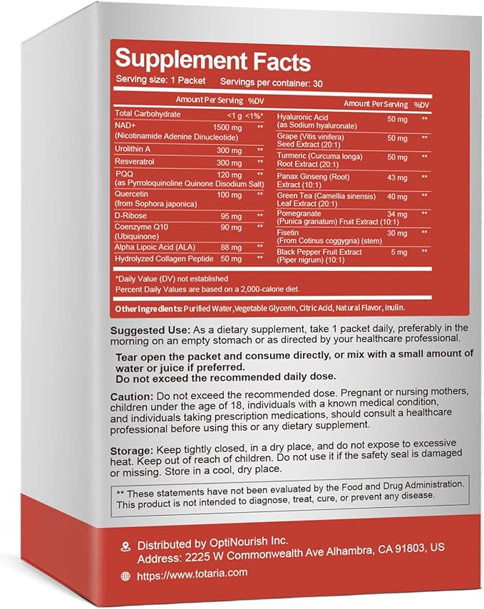 NAD Liquid Supplement 1500mg, Extra Strength NAD+, Resveratrol, Urolithin A, PQQ 16-in-1 Formula with Nicotinamide Riboside for Anti Aging, Energy, Immune, Focus for Men & Women (30 Packets)
