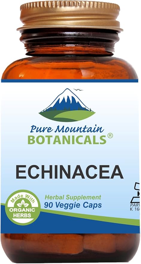 Pure Mountain Botanicals Echinacea Capsules Supplement - Kosher Vegan Caps with 420mg Organic Echinacea Root