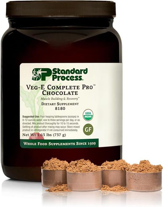 Standard Process Veg-E Complete Pro - Organic, Plant-Based Protein Powder for Muscle Building & Recovery - Supports Hair, Skin & Nails - Vegan & Gluten-Free - Chocolate, 18 Servings