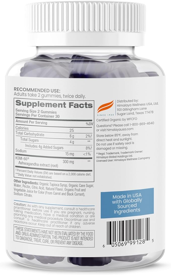 Himalaya Organic Ashwagandha Gummies, BlackBerry - Herbal Adrenal Support for Stress Relief, Energy Support and Occasional Sleeplessness - USDA Organic, Non-GMO, Vegan, Gluten Free, 60 Gummies