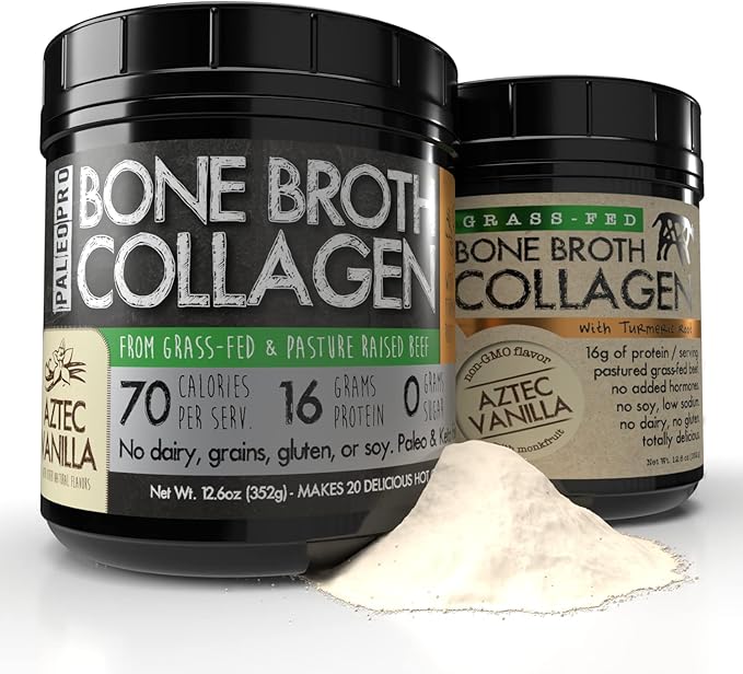 PaleoPro Bone Broth Collagen Protein Powder - Turmeric Root Grass-Fed Collagen Powder for Skin & Bones - Gluten Free, No Sugar, Soy, Grains, Net Carbs - Paleo Keto Friendly 20 Servings Ancient Vanilla