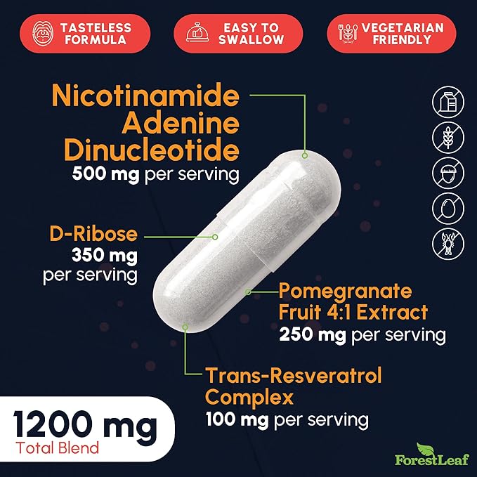 NAD+ Supplement – 1200mg Liposomal NAD Resveratrol Supplements for Women & Men – High Absorption Energy & Focus Support for Healthy Aging (60 Caps)