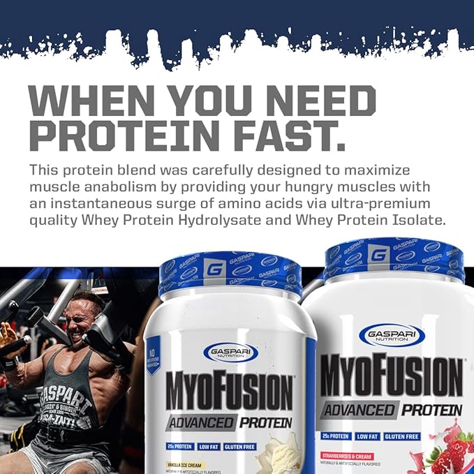Gaspari Nutrition Myofusion Advanced Protein, Protein Blend with Whey Protein, Casein Protein and Isolate Protein, Low Fat and Gluten Free (Cookies and Cream, 4 Pound)